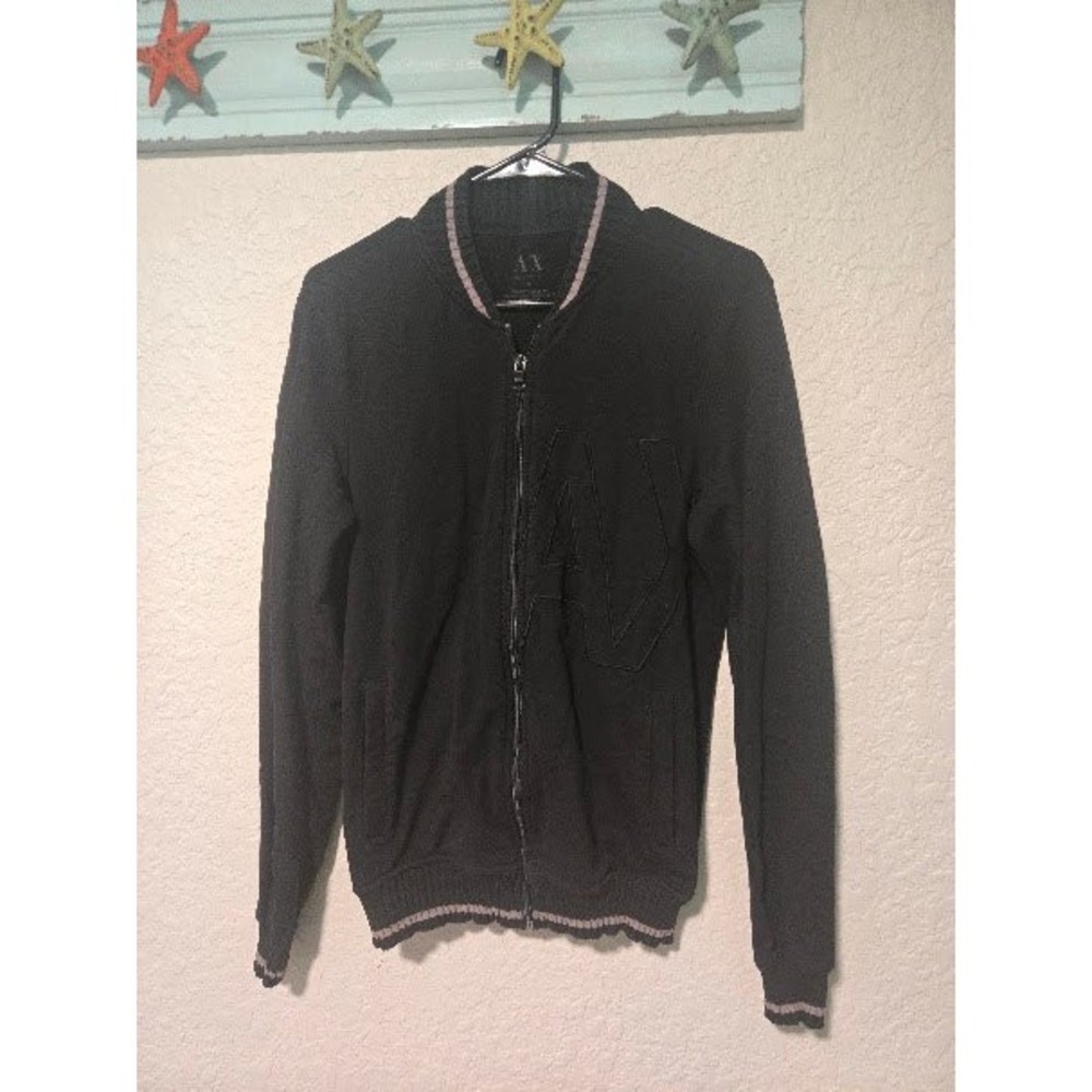 Armani Exchange Mens Black Full Zip Logo Bomber Sweatshirt Jacket Small AX